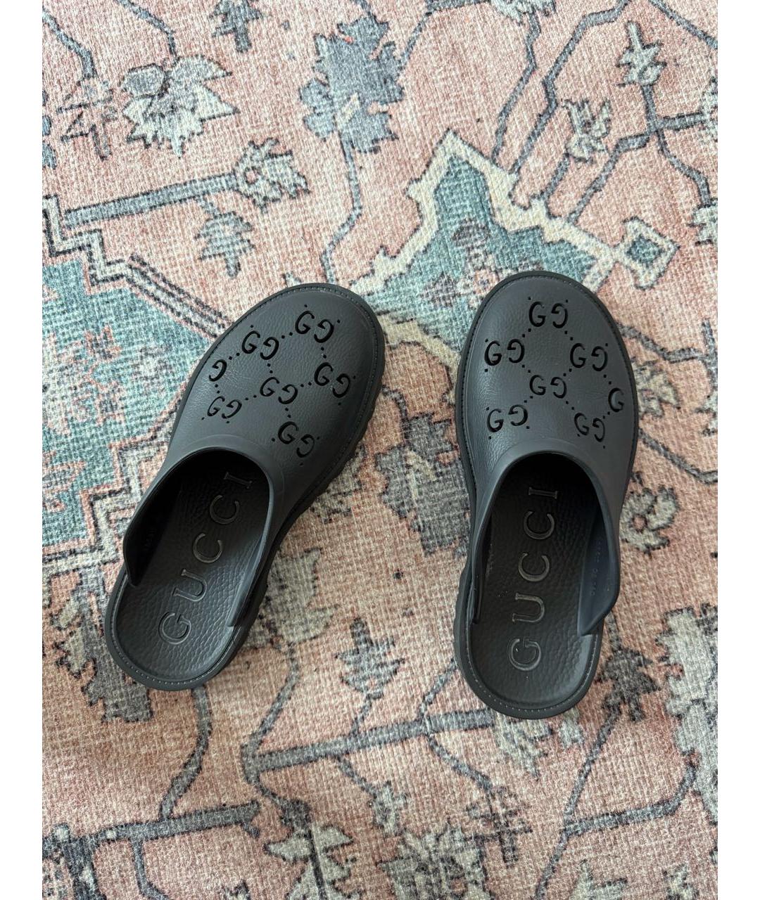 GUCCI Черные резиновые шлепанцы, фото 2