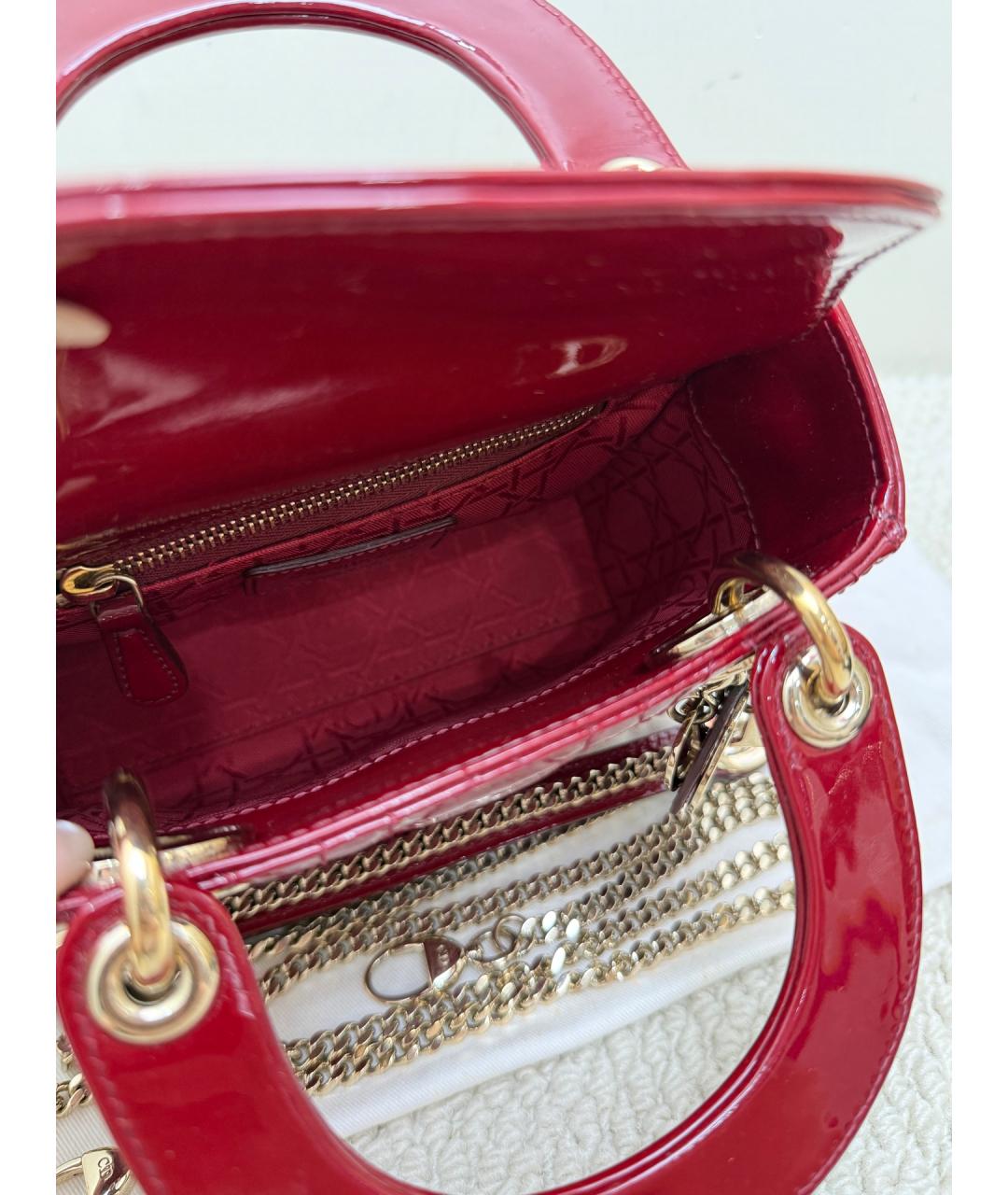 CHRISTIAN DIOR Красная сумка тоут из лакированной кожи, фото 8
