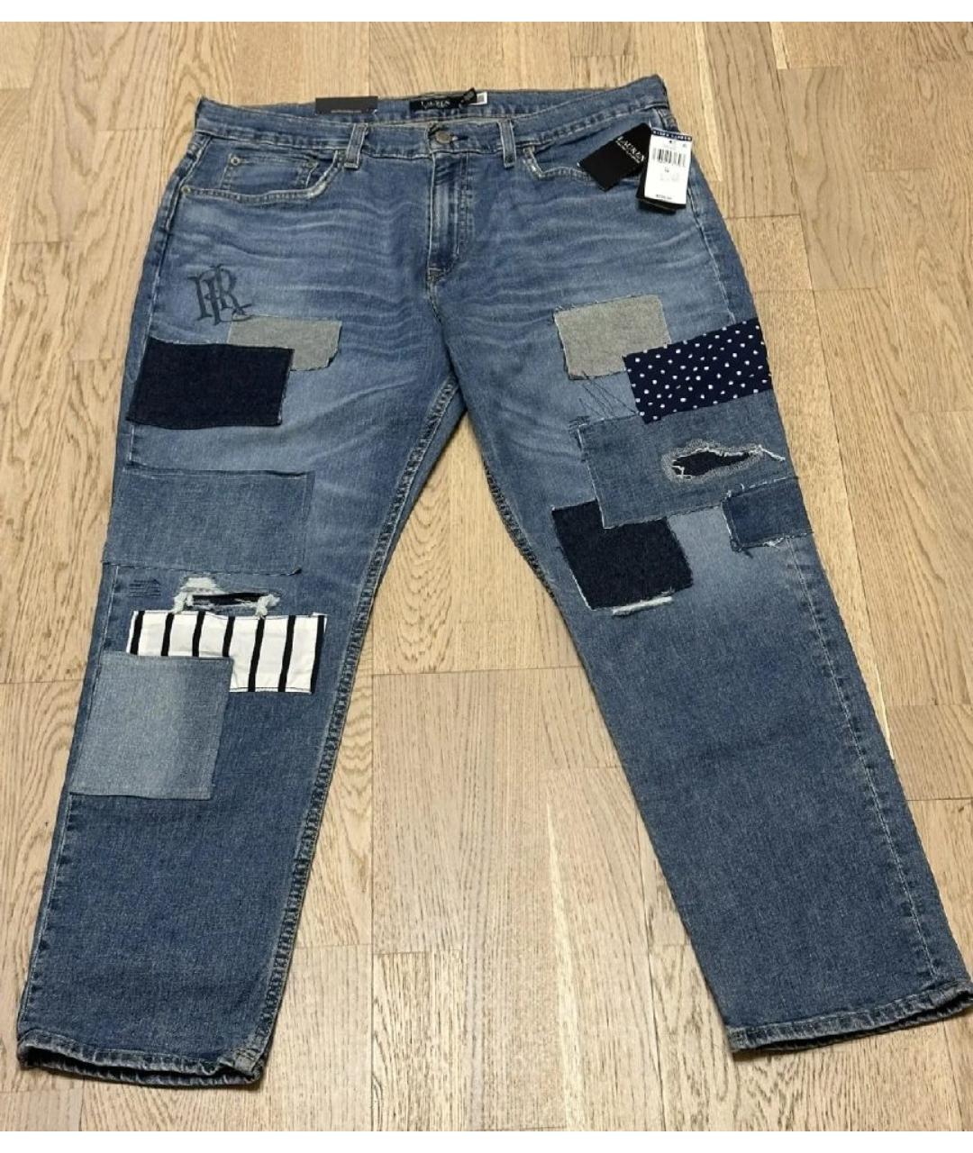 RALPH LAUREN Синие хлопко-эластановые прямые джинсы, фото 7