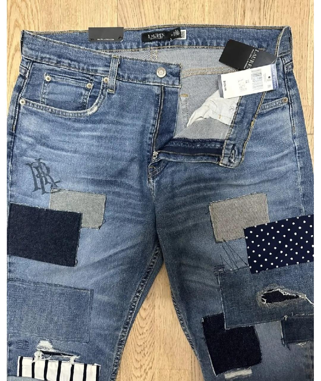 RALPH LAUREN Синие хлопко-эластановые прямые джинсы, фото 3