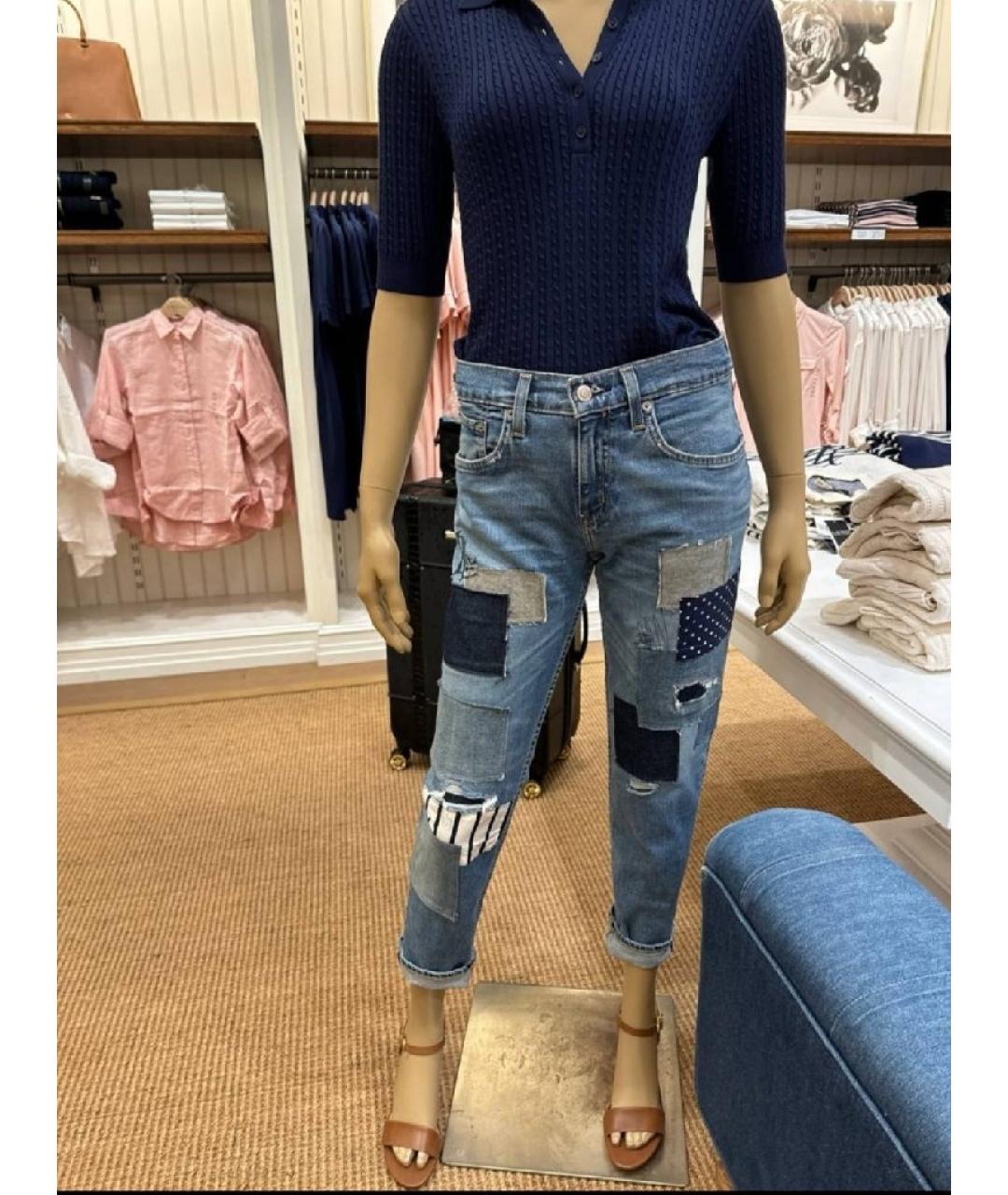 RALPH LAUREN Синие хлопко-эластановые прямые джинсы, фото 5