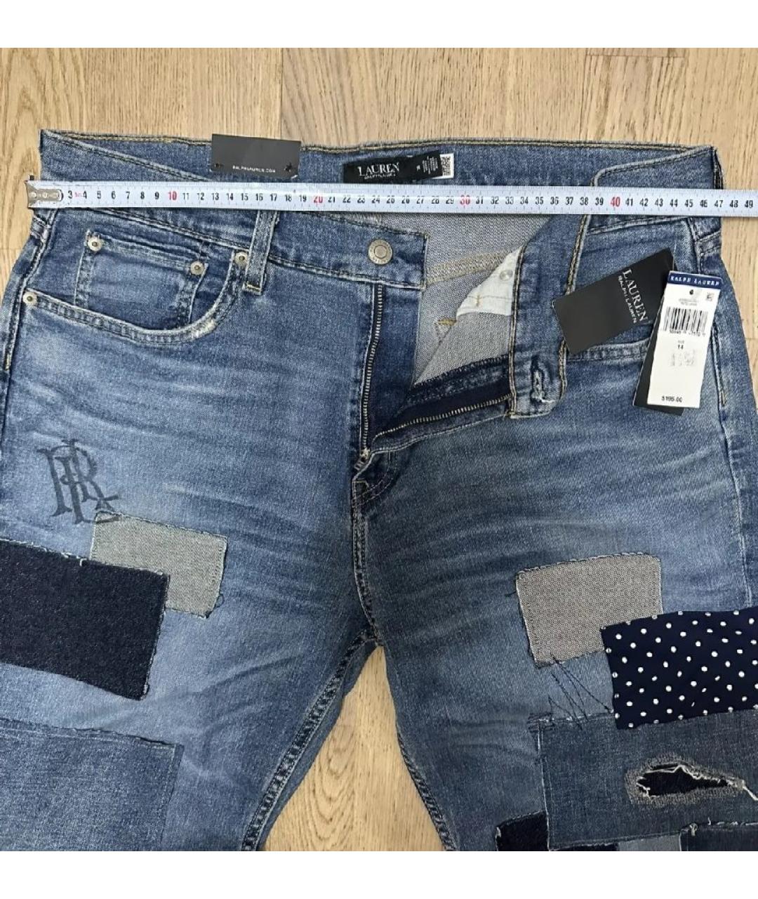 RALPH LAUREN Синие хлопко-эластановые прямые джинсы, фото 8
