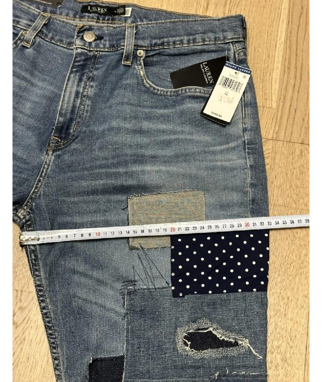 RALPH LAUREN Синие хлопко-эластановые прямые джинсы, фото 9