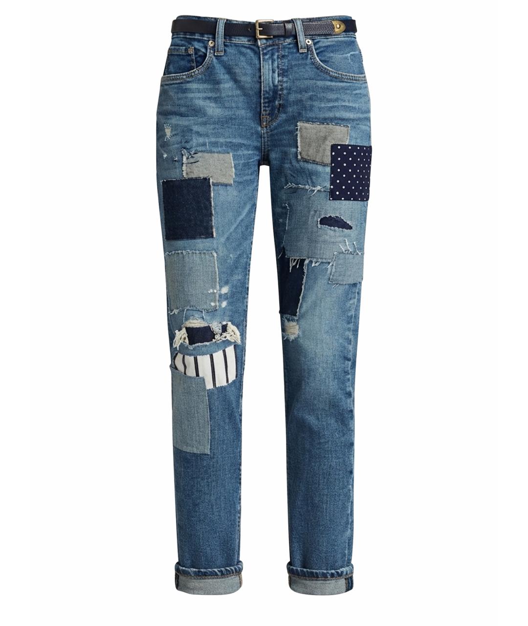 RALPH LAUREN Синие хлопко-эластановые прямые джинсы, фото 1
