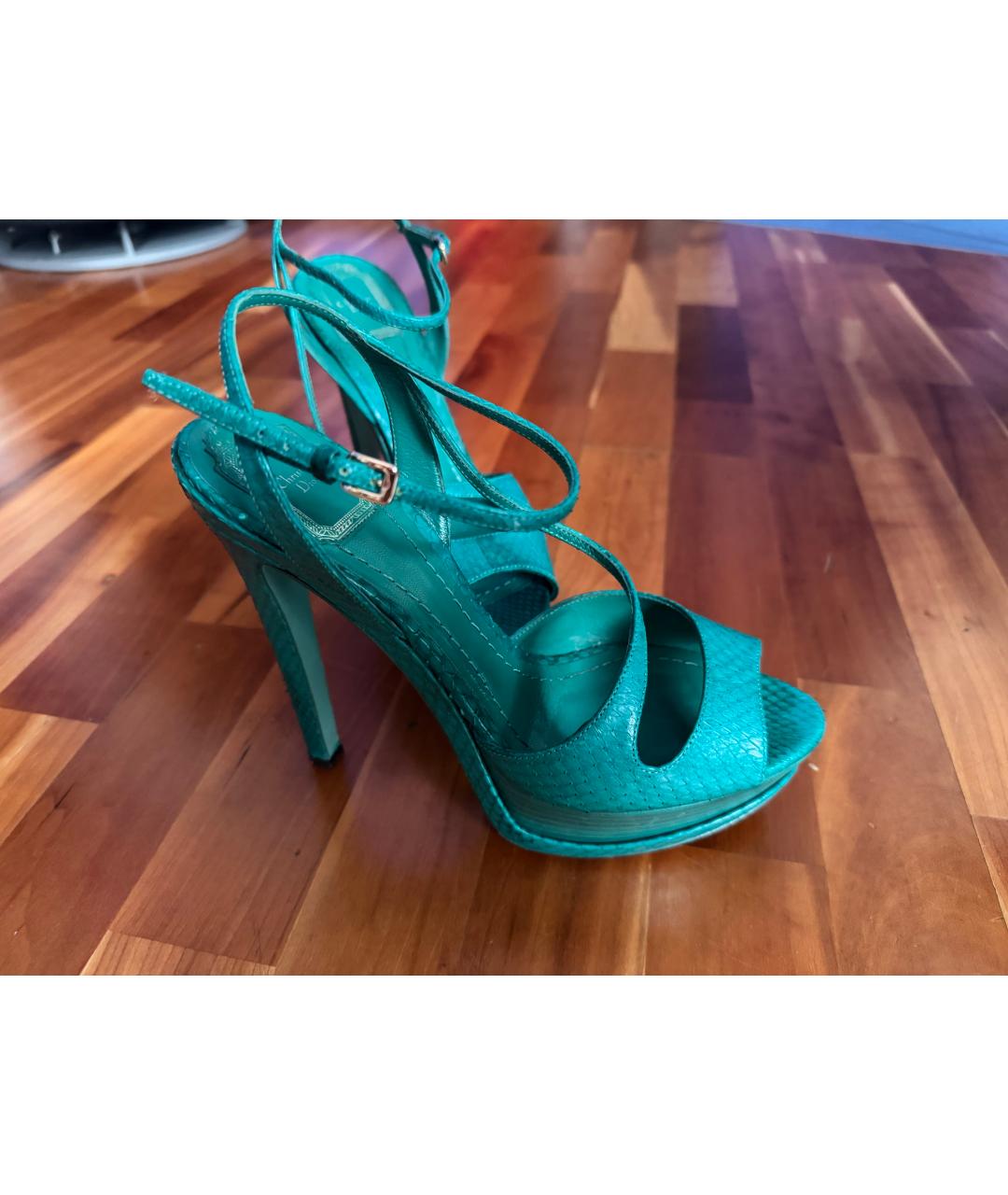 CHRISTIAN DIOR Бирюзовые босоножки из экзотической кожи, фото 10