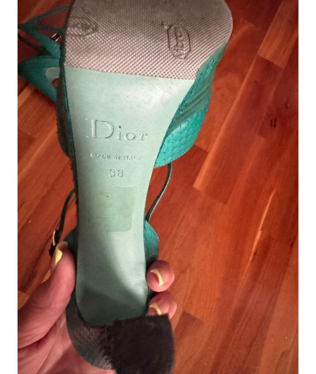CHRISTIAN DIOR Бирюзовые босоножки из экзотической кожи, фото 7
