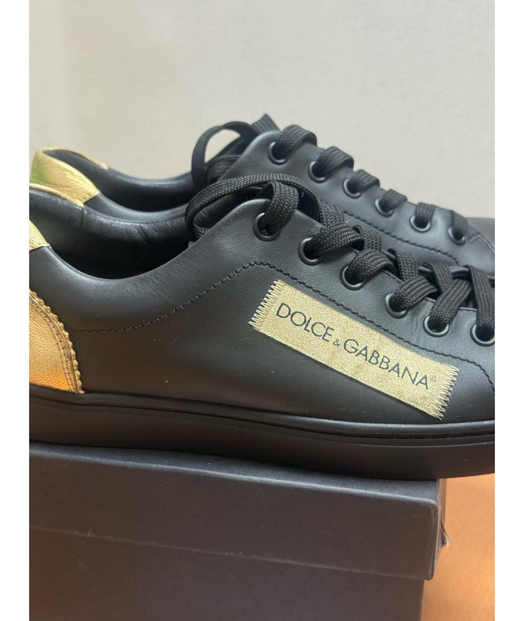 DOLCE&GABBANA Черные кожаные кеды, фото 3