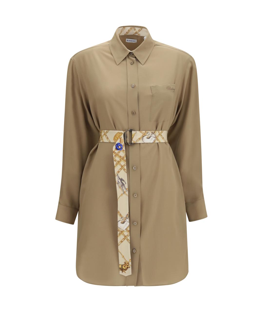 BURBERRY Бежевое шелковое повседневное платье, фото 1
