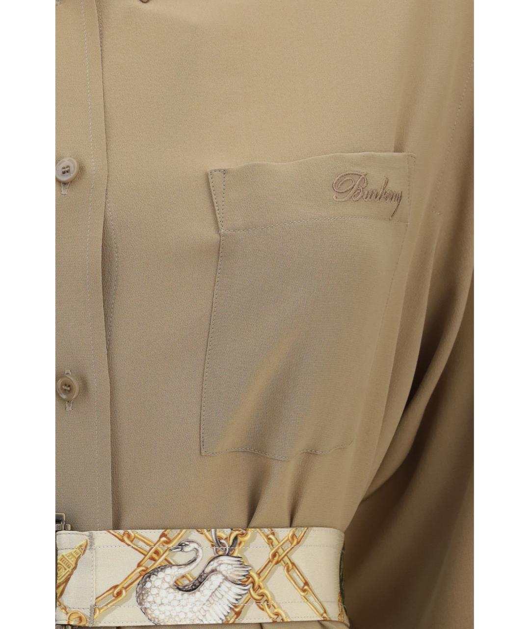 BURBERRY Бежевое шелковое повседневное платье, фото 3