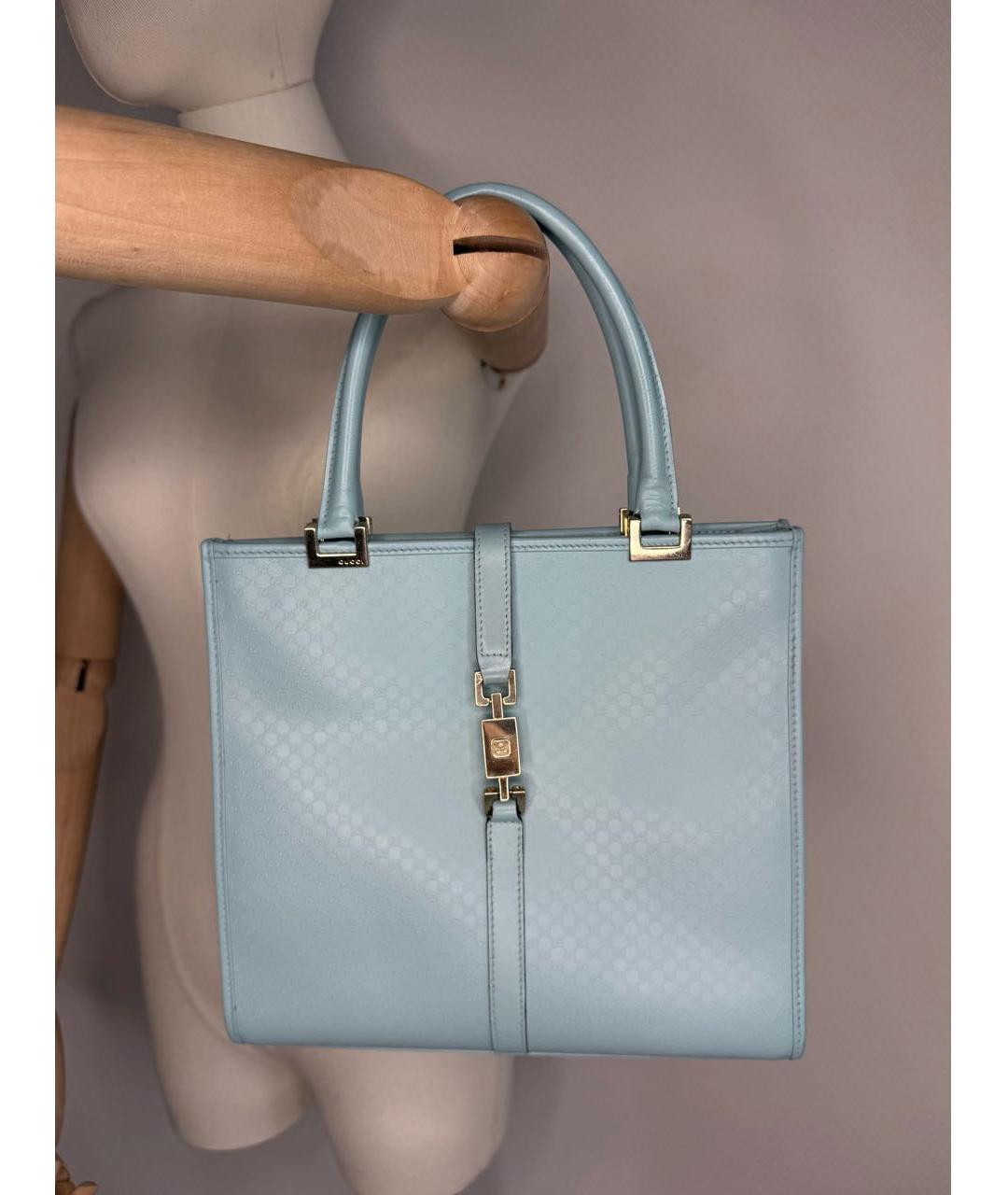 GUCCI Голубая кожаная сумка с короткими ручками, фото 2