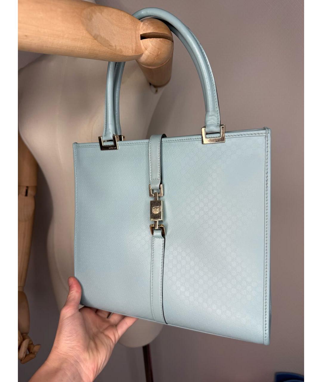 GUCCI Голубая кожаная сумка с короткими ручками, фото 9