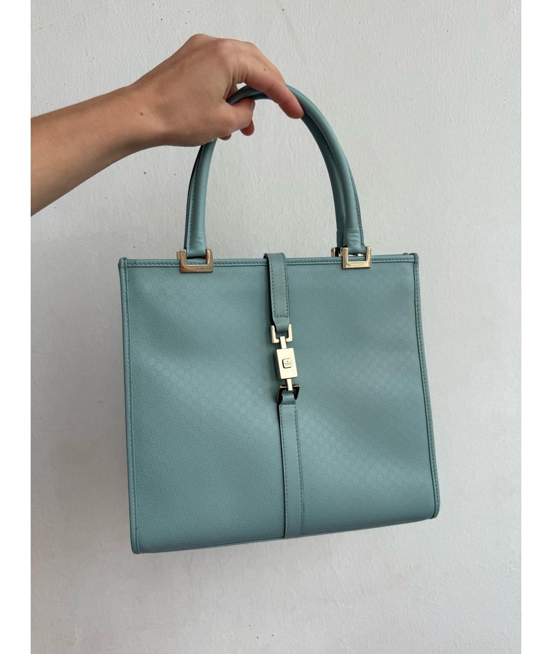 GUCCI Голубая кожаная сумка с короткими ручками, фото 6