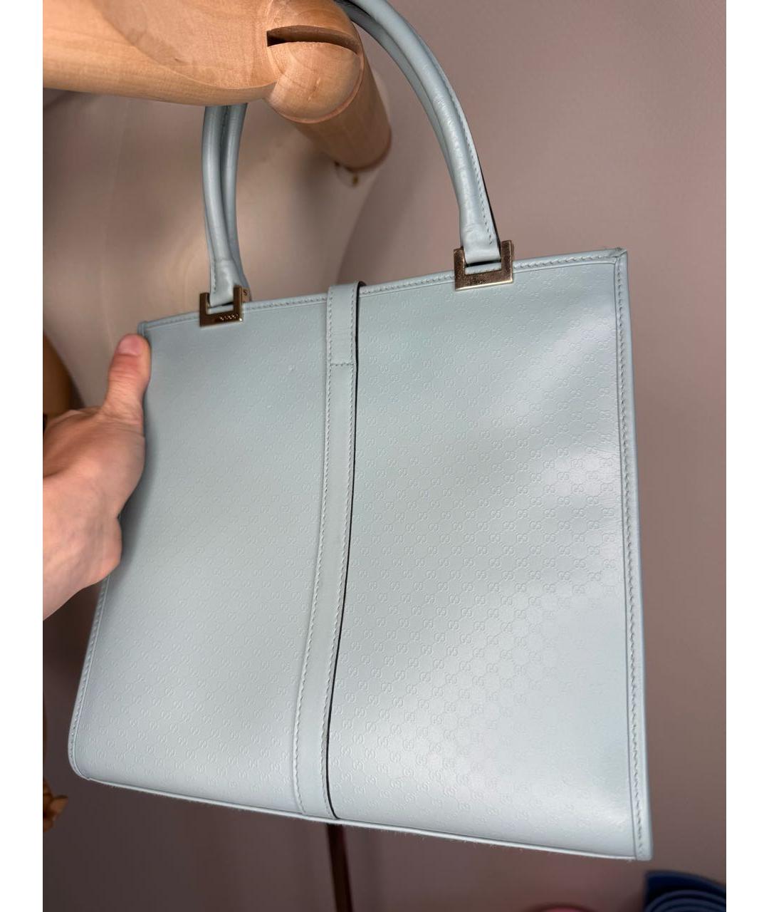 GUCCI Голубая кожаная сумка с короткими ручками, фото 4