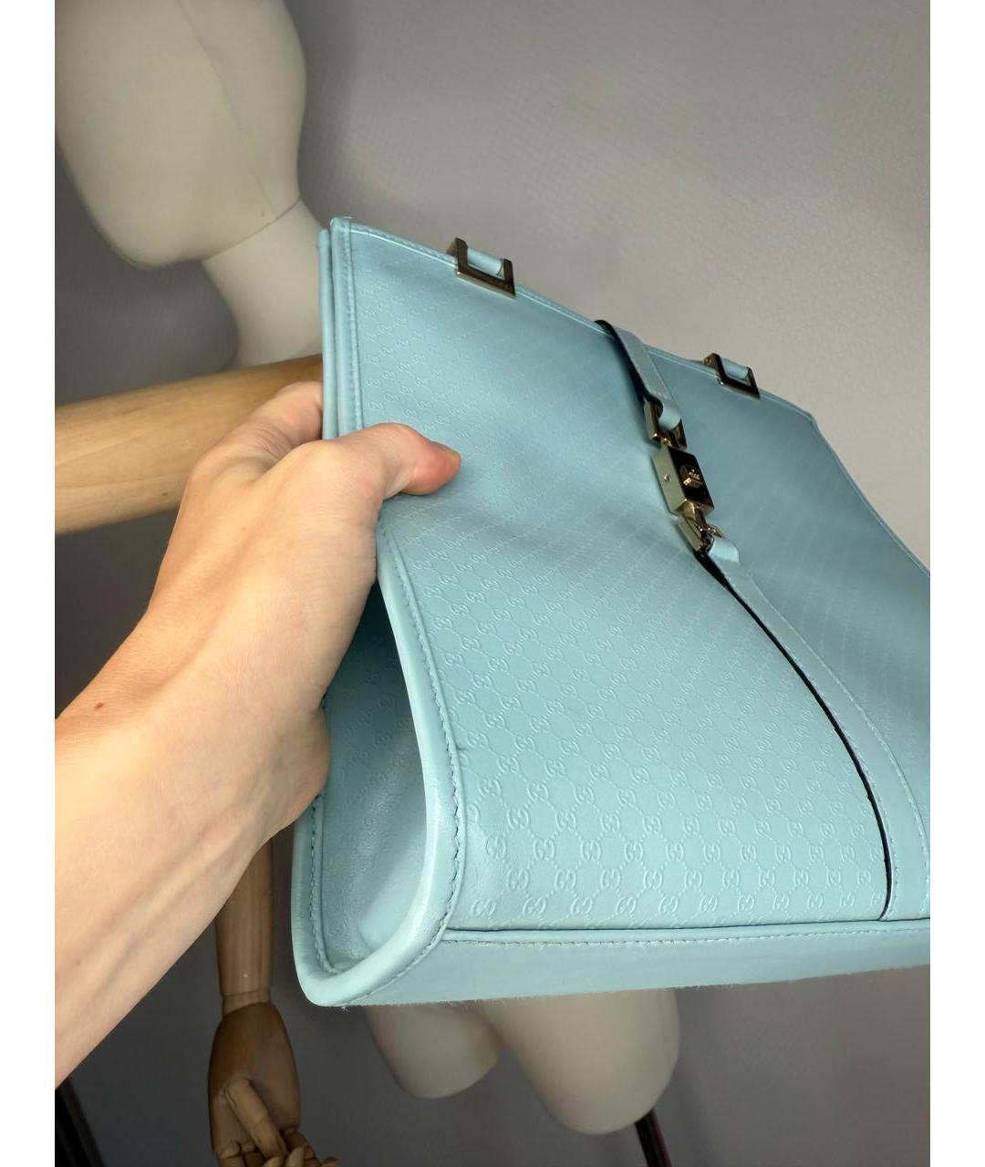 GUCCI Голубая кожаная сумка с короткими ручками, фото 5