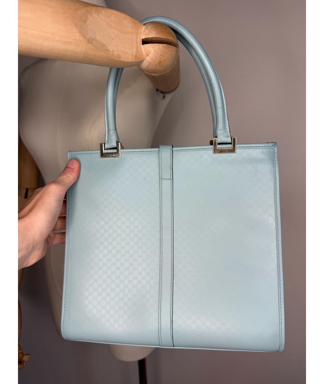 GUCCI Голубая кожаная сумка с короткими ручками, фото 3
