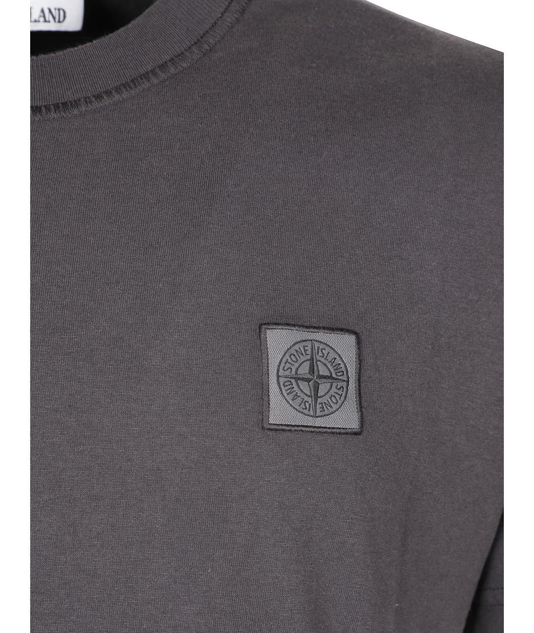 STONE ISLAND Антрацитовая хлопковая футболка, фото 2
