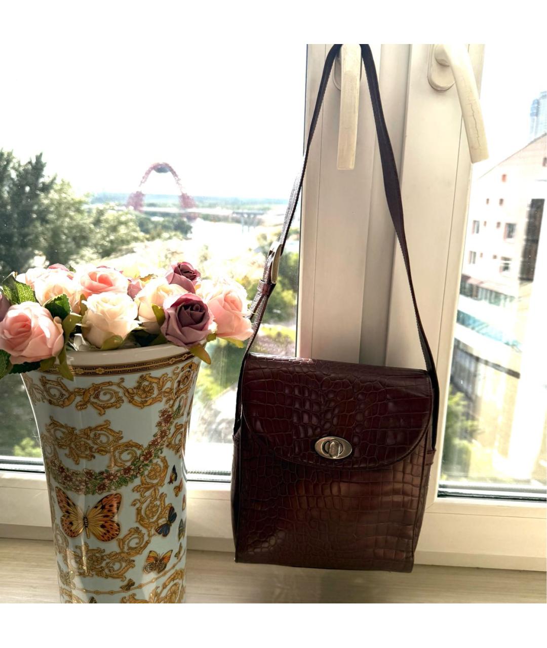 VERSACE Бордовая кожаная сумка через плечо, фото 2