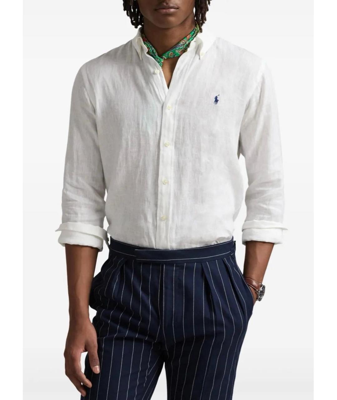 POLO RALPH LAUREN Белая льняная кэжуал рубашка, фото 3