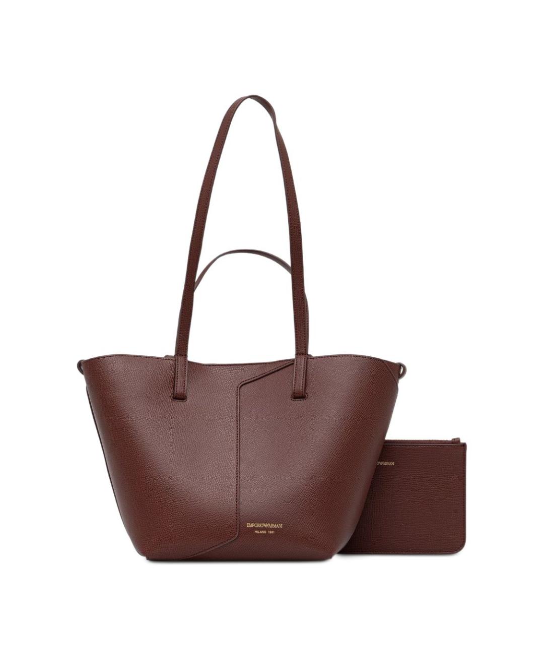 EMPORIO ARMANI Коричневая кожаная сумка тоут, фото 1