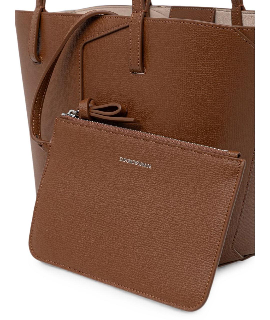 EMPORIO ARMANI Коричневая кожаная сумка тоут, фото 3