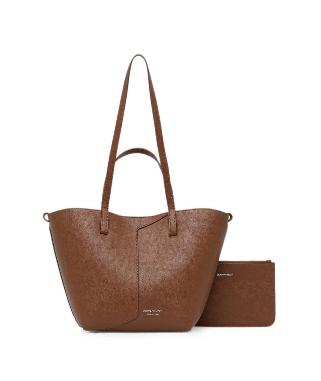 EMPORIO ARMANI Коричневая кожаная сумка тоут, фото 1