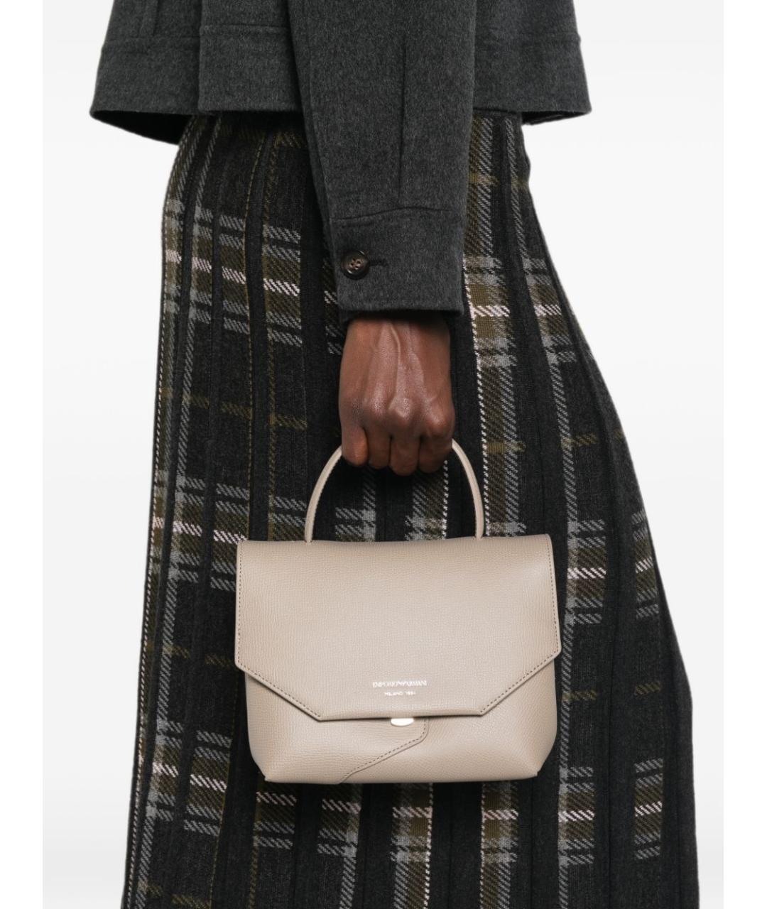 EMPORIO ARMANI Серая кожаная сумка с короткими ручками, фото 2