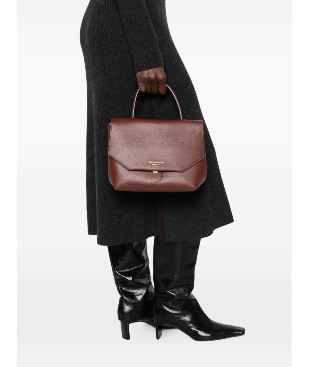EMPORIO ARMANI Коричневая кожаная сумка с короткими ручками, фото 3