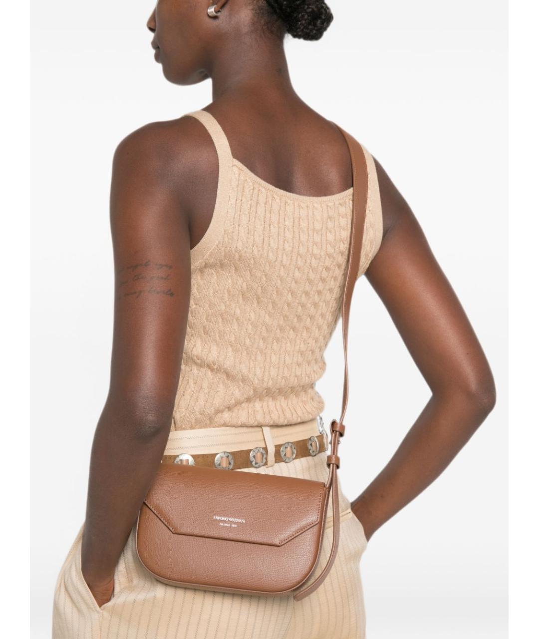 EMPORIO ARMANI Коричневая кожаная сумка через плечо, фото 4
