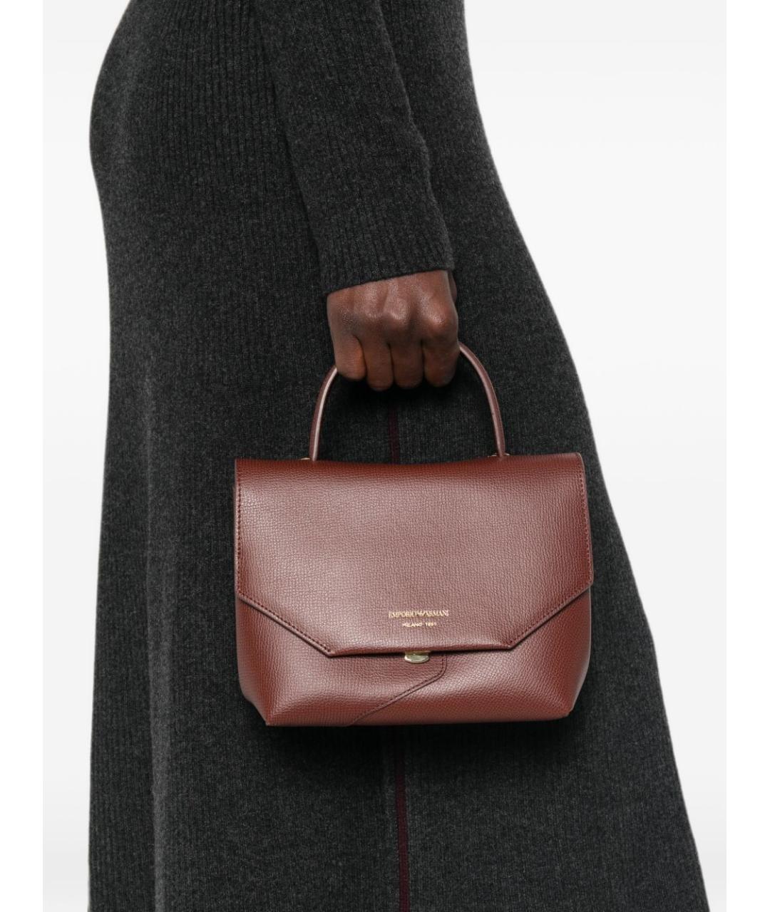 EMPORIO ARMANI Коричневая кожаная сумка с короткими ручками, фото 2