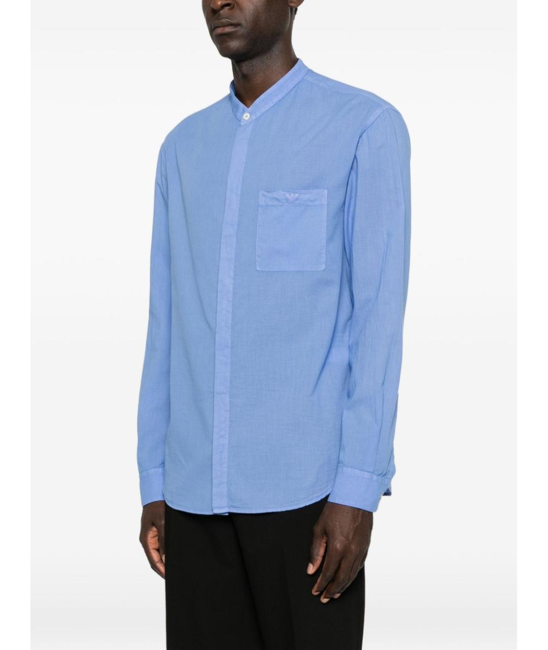 EMPORIO ARMANI Голубая хлопковая кэжуал рубашка, фото 4