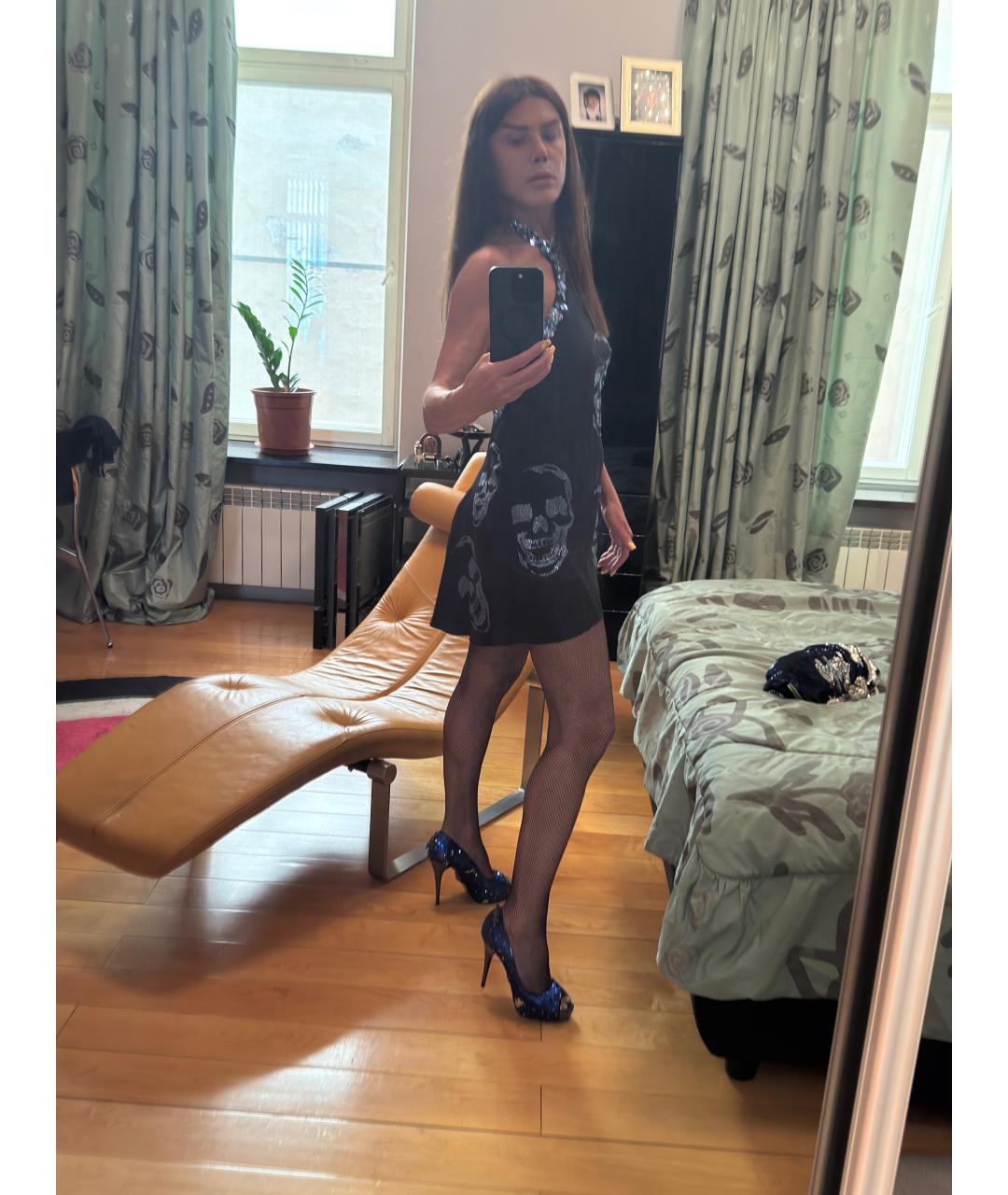 PHILIPP PLEIN Черное шелковое коктейльное платье, фото 7