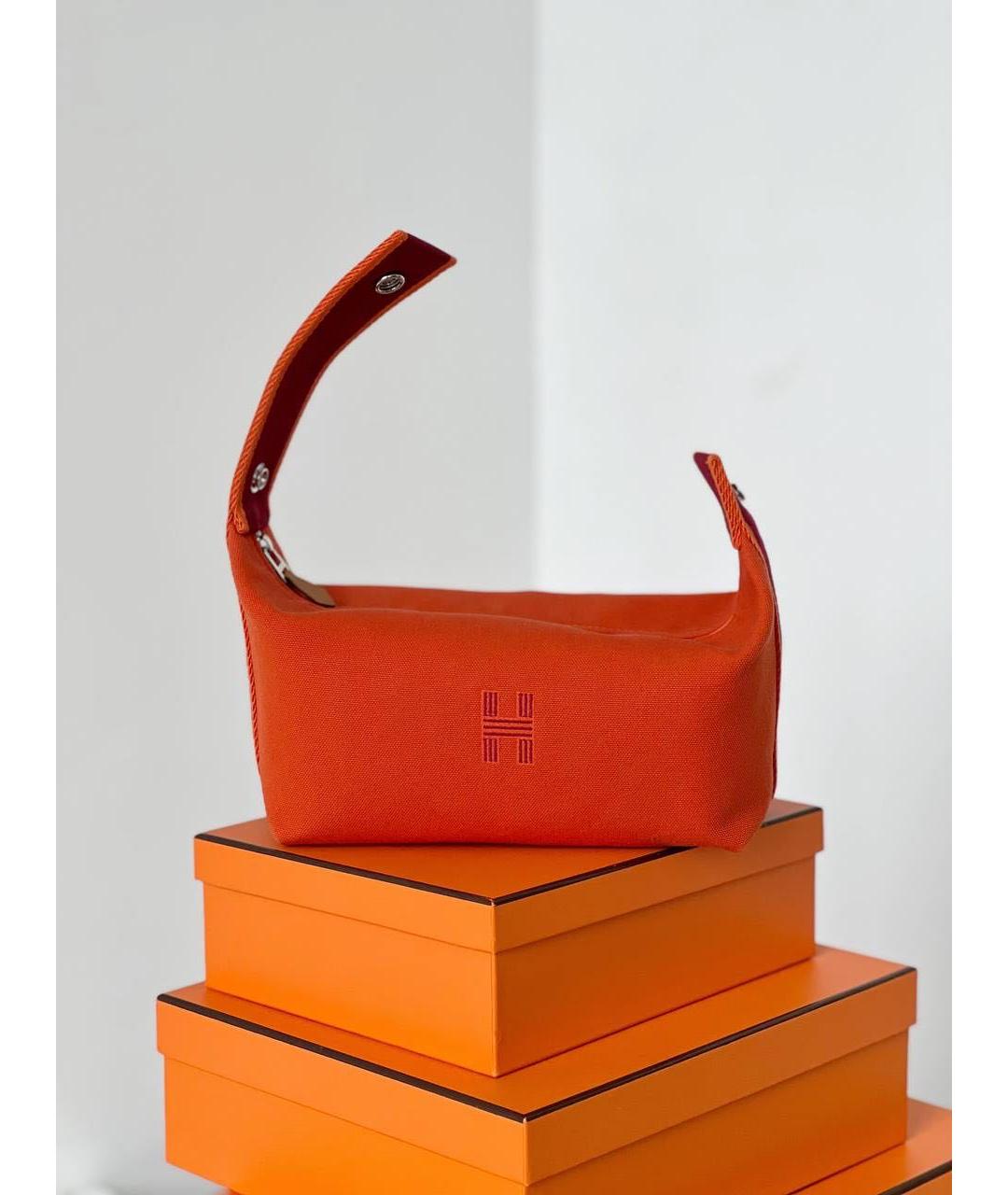 HERMES Оранжевая хлопковая косметичка, фото 6