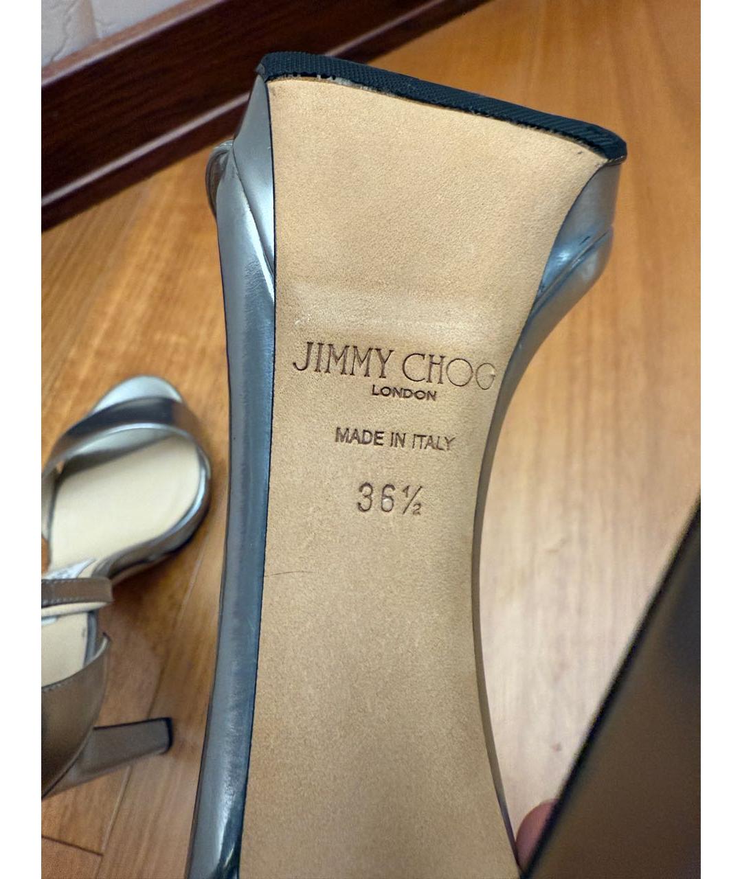 JIMMY CHOO Серебряные босоножки из лакированной кожи, фото 6