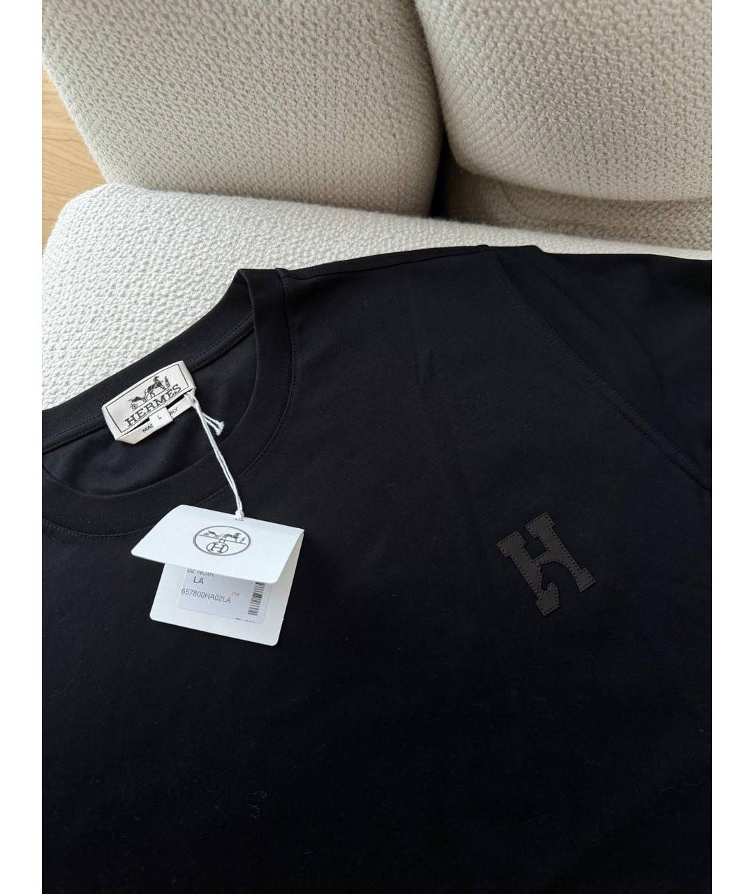 HERMES Черная хлопковая футболка, фото 3