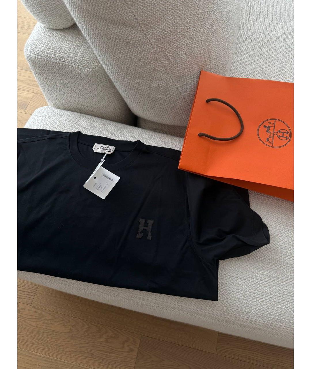 HERMES Черная хлопковая футболка, фото 2