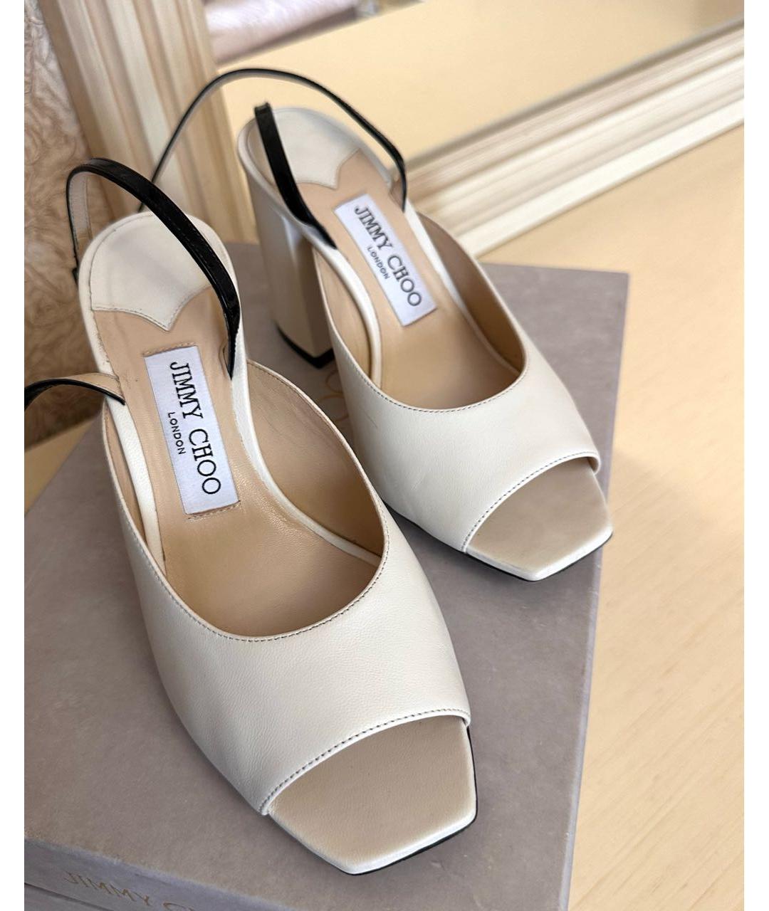 JIMMY CHOO Бежевые кожаные босоножки, фото 3