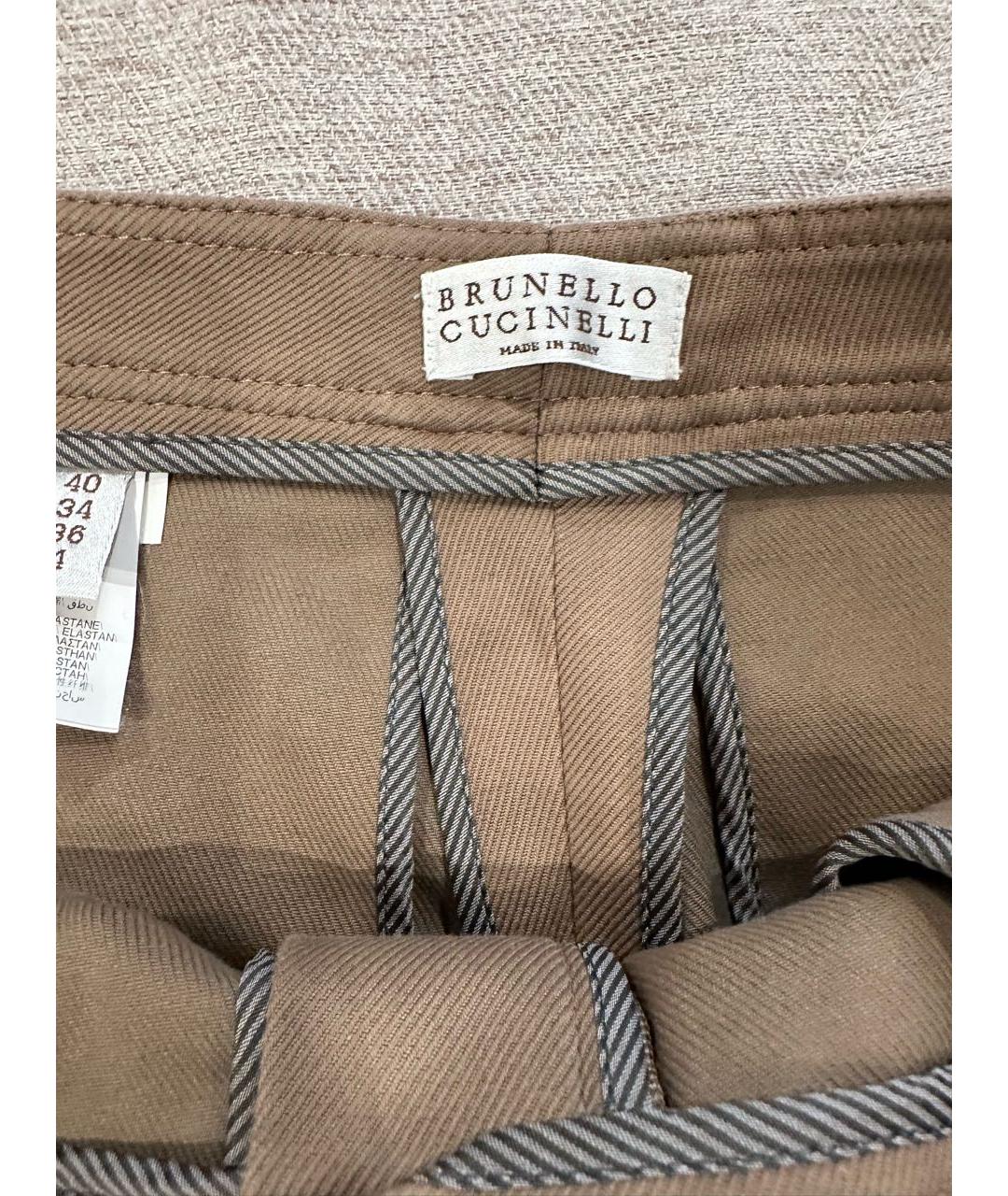 BRUNELLO CUCINELLI Бежевые хлопковые брюки узкие, фото 4