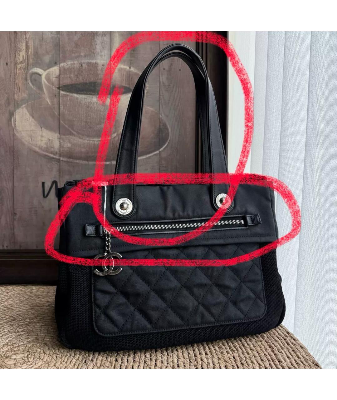 CHANEL Черная тканевая сумка тоут, фото 3