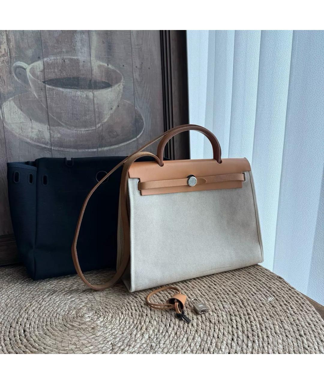 HERMES Бежевая тканевая сумка через плечо, фото 2