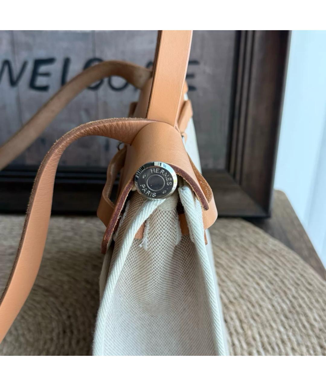 HERMES Бежевая тканевая сумка через плечо, фото 4
