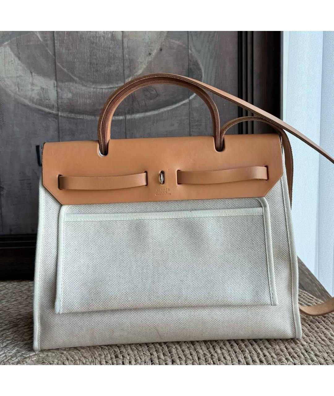 HERMES Бежевая тканевая сумка через плечо, фото 3