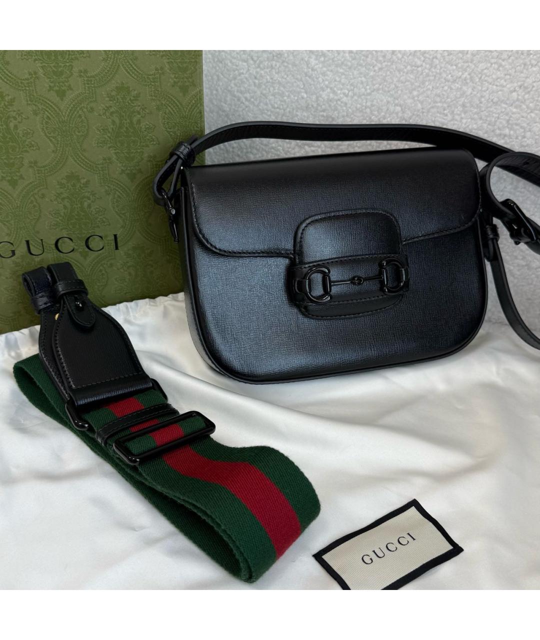 GUCCI Черная кожаная сумка через плечо, фото 6
