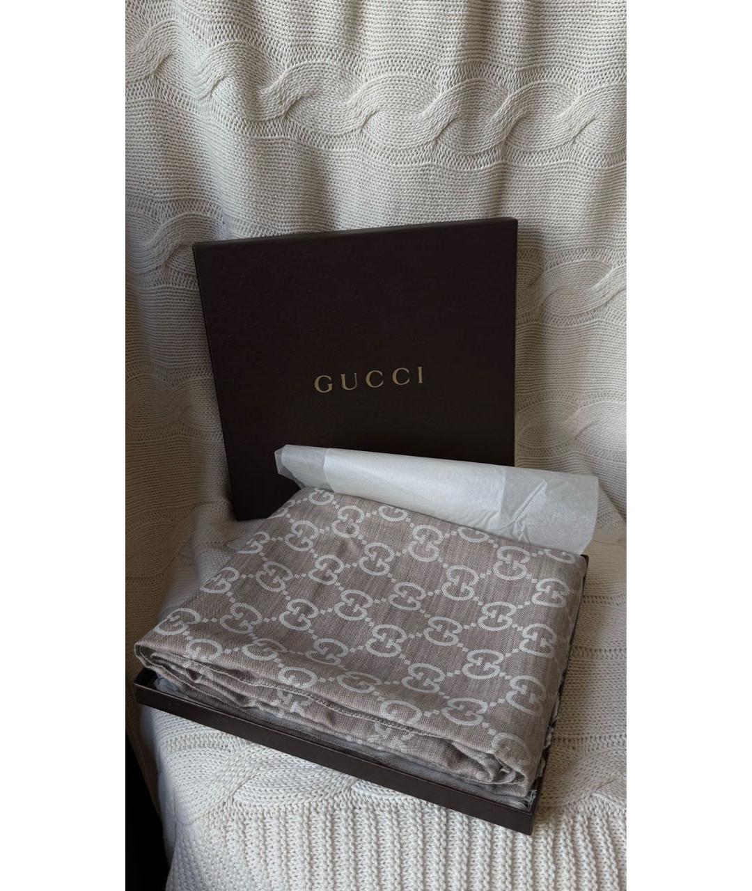 GUCCI Бежевый шерстяной шарф, фото 5