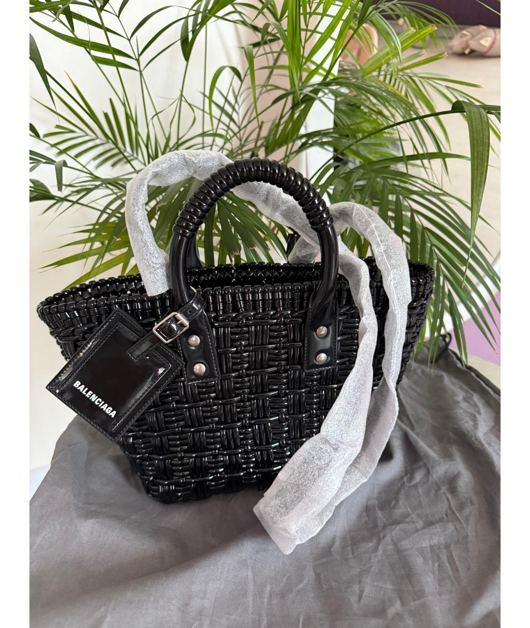 BALENCIAGA Черная пляжная сумка из искусственной кожи, фото 4