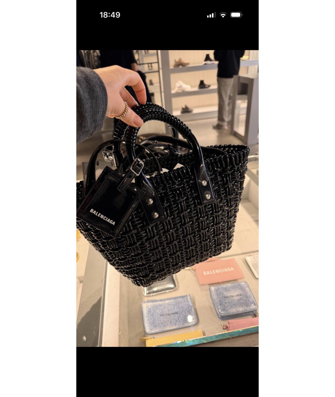 BALENCIAGA Черная пляжная сумка из искусственной кожи, фото 5
