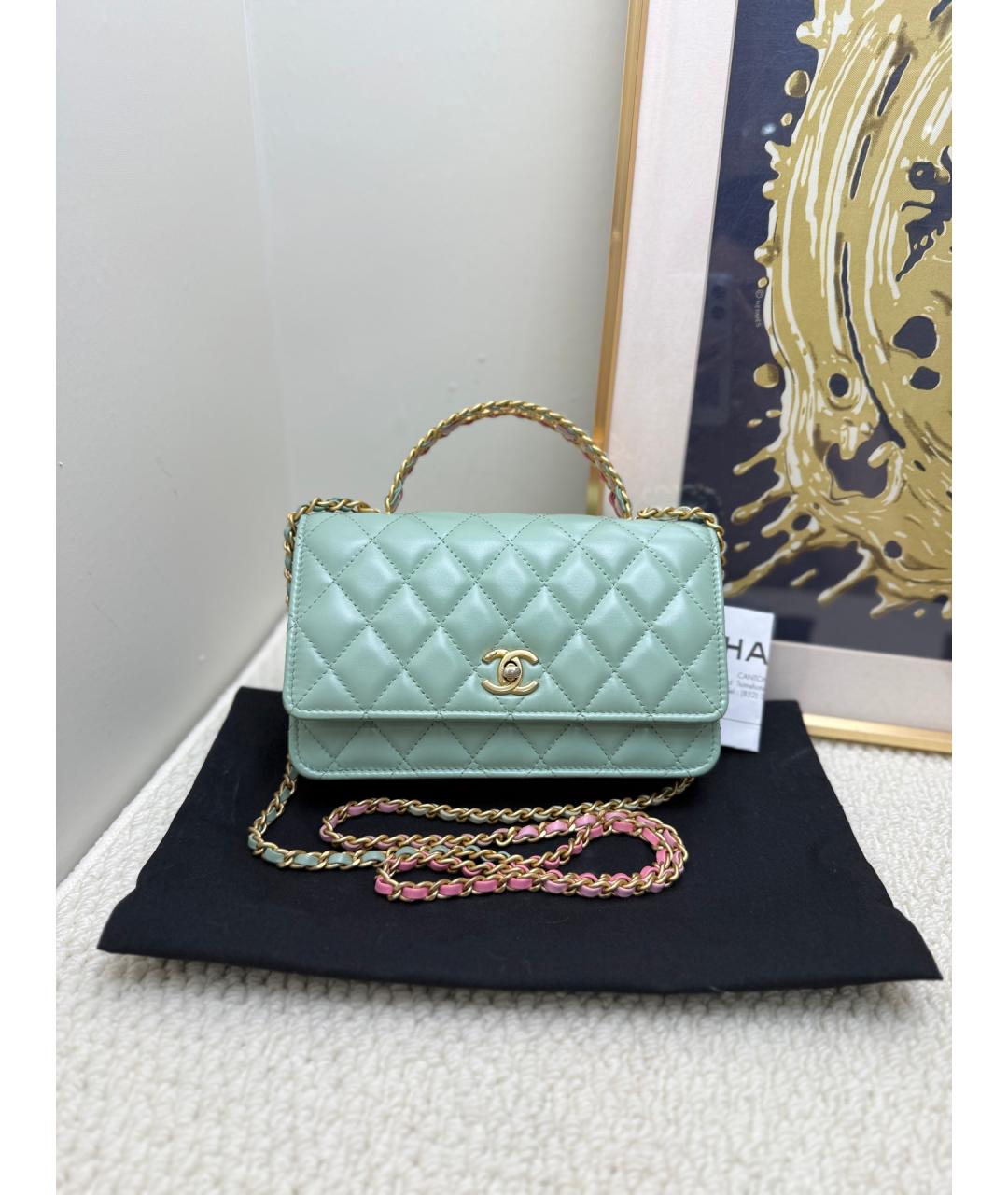 CHANEL Зеленая кожаная сумка через плечо, фото 10