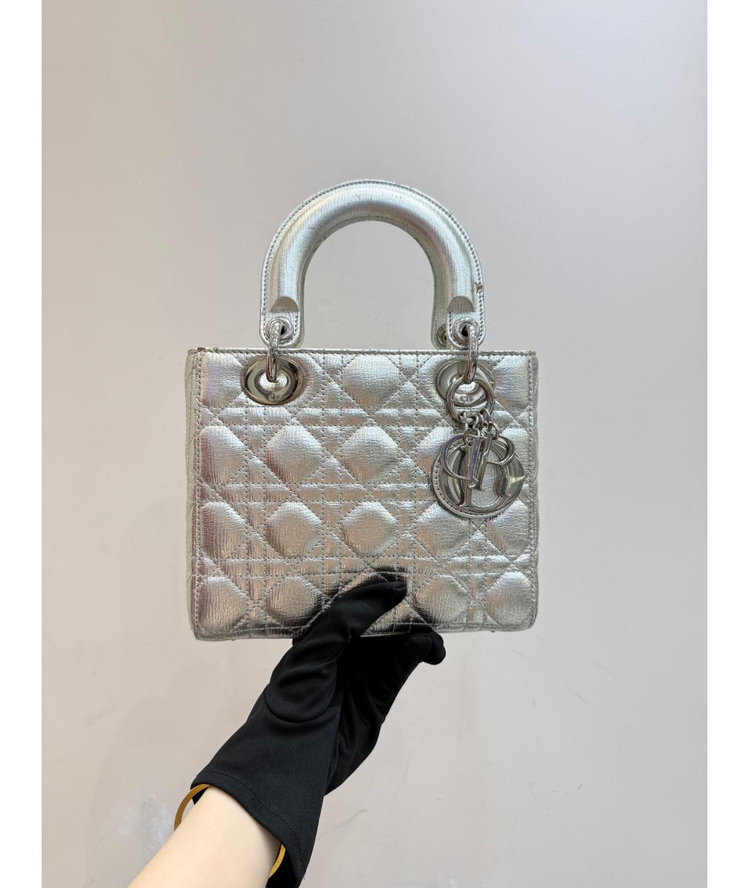 CHRISTIAN DIOR Серебряная кожаная сумка тоут, фото 6