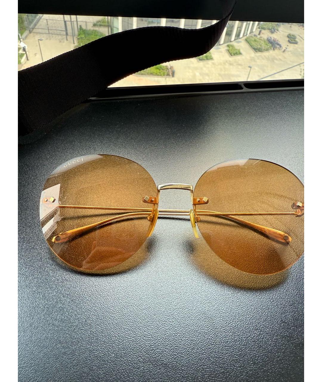 GUCCI Золотые металлические солнцезащитные очки, фото 5