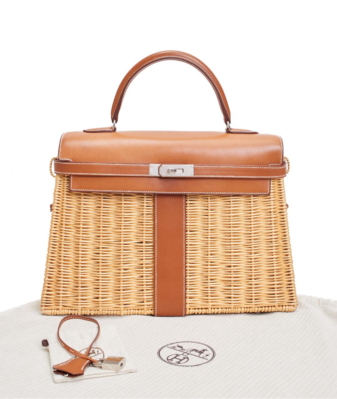 HERMES Коричневая плетеная сумка с короткими ручками, фото 9