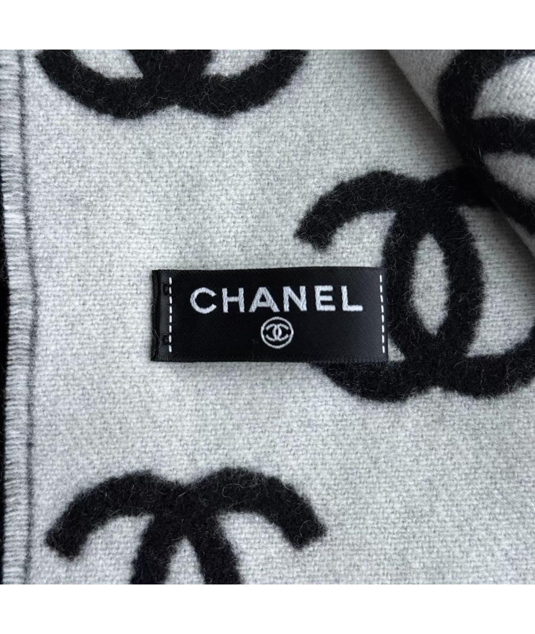 CHANEL Черный кашемировый шарф, фото 8